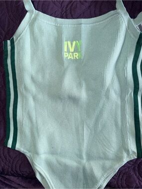 IVY PARK Mint Ribbed Strappy Bodysuit with Dark Green Side Stripes